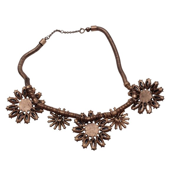 Ann Taylor Rhinestone Statement Flower Necklace Rose Gold Rhinestones Y2K - Picture 5 of 8